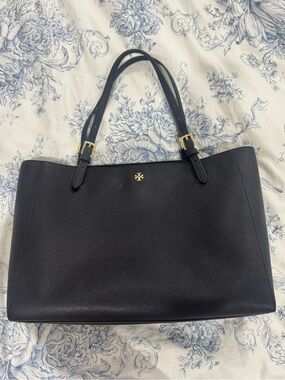 Tory Burch Black Leather Satchel Laptop Bag – Gold Hardware, Zip Computer Comp